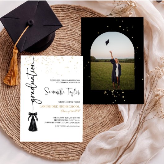Modern Graduation with Photo Invitation Kaart