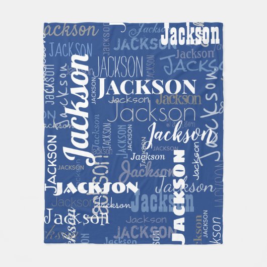 Modern Graffiti Blue Long Names Pattern Fleece Deken (Voorkant)
