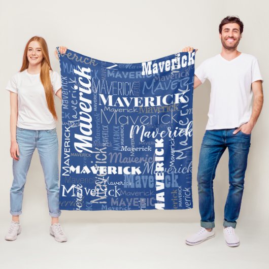 Modern Graffiti Blue Long Names Pattern Fleece Deken (In situ)