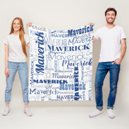 Modern Graffiti Blue White Long Names Pattern Fleece Deken