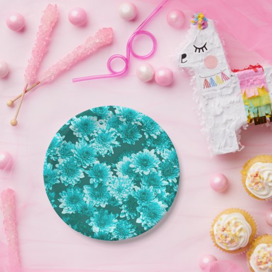 Modern grafisch patroon, Blauwgroen en Aqua Papieren Bordje (Feest)