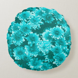 Modern grafisch patroon, Blauwgroen en Aqua Rond Kussen