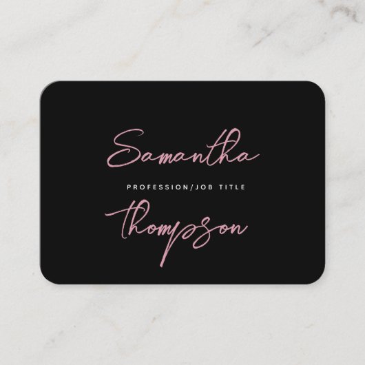 Modern grafisch roze zwart professioneel script visitekaartje (Voorkant)