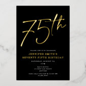 Modern grafisch script 75e verjaardag Gold Folie Uitnodiging (Voorkant)
