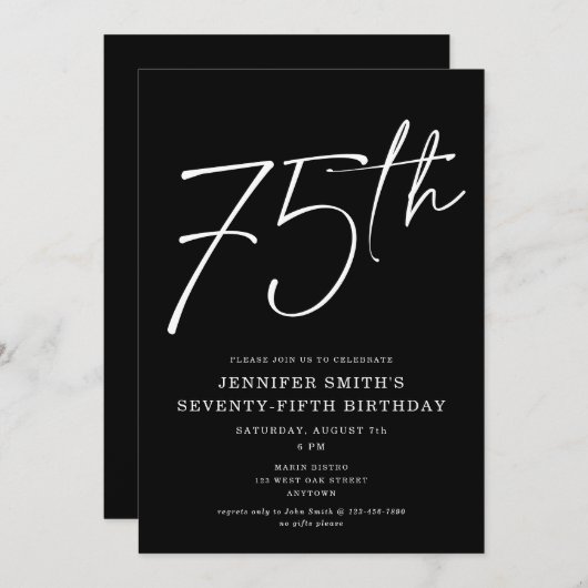 Modern grafisch script 75e verjaardag kaart (Voorkant / Achterkant)