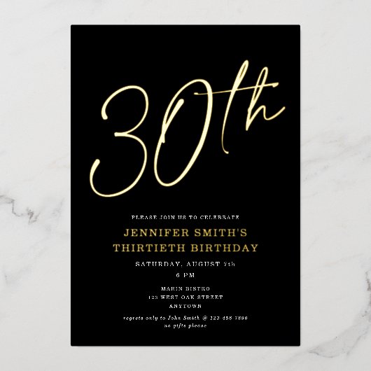 Modern grafisch script Dertigste 30e verjaardag Folie Uitnodiging (Voorkant)