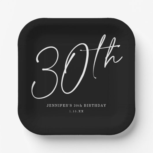 Modern grafisch script Dertigste 30e verjaardag Papieren Bordje (Voorkant)