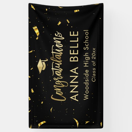 Modern grafisch script elegant Gold Afstuderen Spandoek (Verticaal)