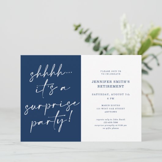 Modern grafisch script Shhh Surprise Retirement Pa Kaart (Staand voorkant)