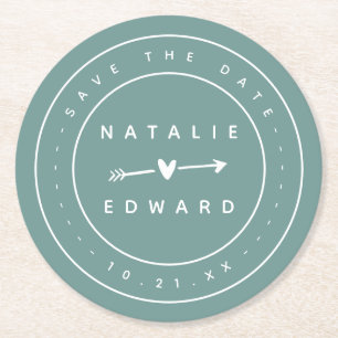 Modern, grafisch sparen de datum ronde kartonnen onderzetter