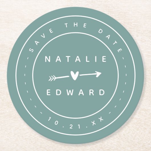 Modern, grafisch sparen de datum ronde kartonnen onderzetter (Voorkant)