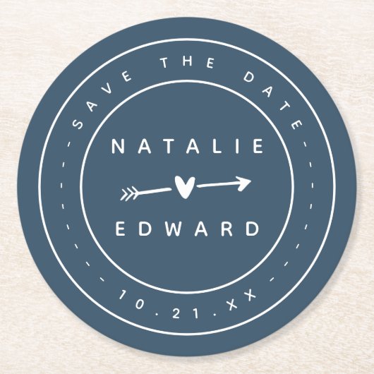 Modern, grafisch sparen de datum ronde kartonnen onderzetter (Voorkant)