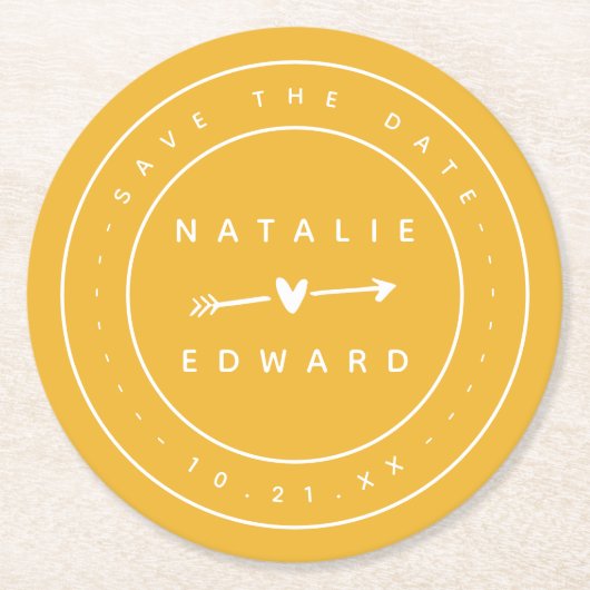 Modern, grafisch sparen de datum ronde kartonnen onderzetter (Voorkant)