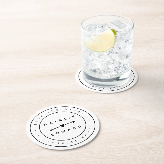 Modern, grafisch sparen de datum ronde kartonnen onderzetter (Insitu)