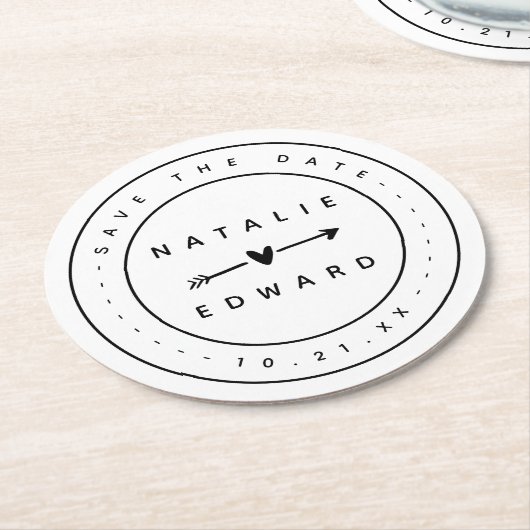 Modern, grafisch sparen de datum ronde kartonnen onderzetter (Gebogen)