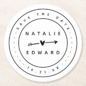 Modern, grafisch sparen de datum ronde kartonnen onderzetter (Voorkant)