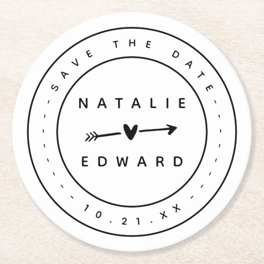 Modern, grafisch sparen de datum ronde kartonnen onderzetter (Voorkant)