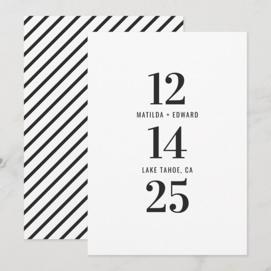 Modern, grafisch, typografie monochroom huwelijk save the date (Voorkant / Achterkant)