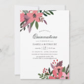 Modern Grandeur Plum en Pink Floral Quinceañera Kaart (Voorkant)