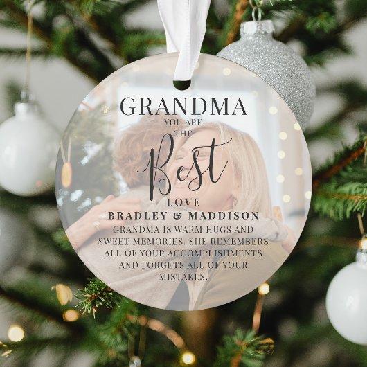 Modern 'GRANDMA' 2 Foto Names & Quote Kerstmis Ornament