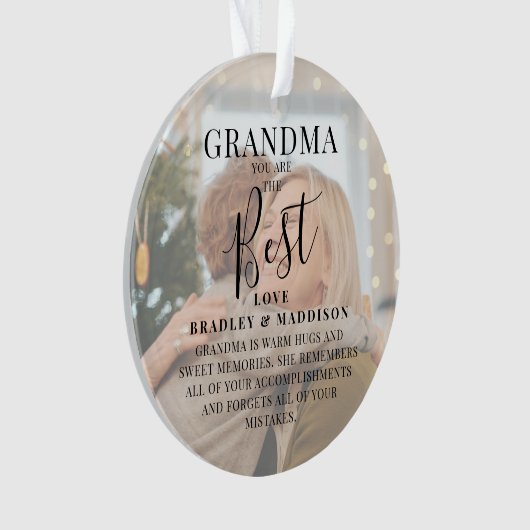 Modern 'GRANDMA' 2 Foto Names & Quote Kerstmis Ornament (voorkant)