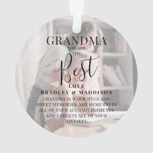 Modern 'GRANDMA' 2 Foto Names & Quote Kerstmis Ornament (achterkant)
