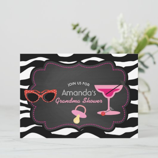 Modern Grandma Baby shower Chalkboard Invitation Kaart (Staand voorkant)