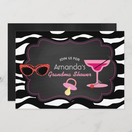 Modern Grandma Baby shower Chalkboard Invitation Kaart (Voorkant / Achterkant)