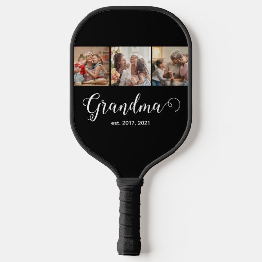 Modern Grandma Established 3 Photo White Script Pickleball Paddle (Achterkant)