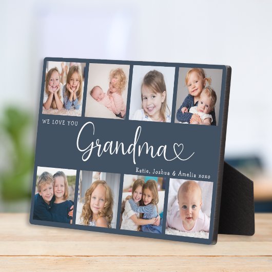 Modern Grandma Photo Collage Heart Script Fotoplaat