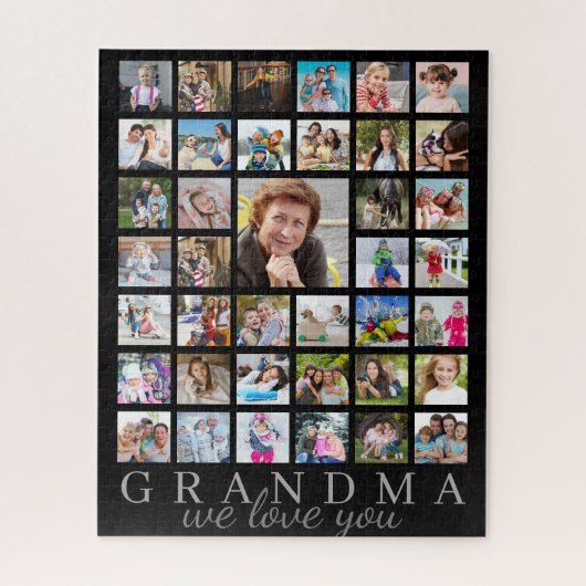 Modern GRANDMA Photo Collage Script Message Black Legpuzzel (Verticaal)
