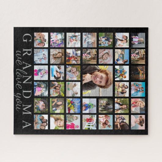 Modern GRANDMA Photo Collage Script Message Black Legpuzzel (Horizontaal)
