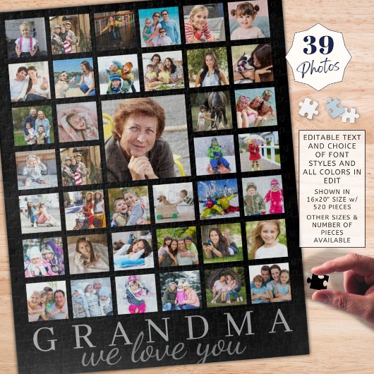 Modern GRANDMA Photo Collage Script Message Black Legpuzzel
