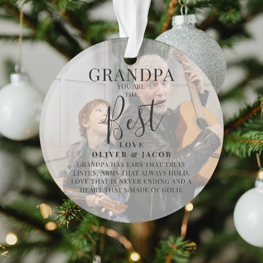 Modern 'GRANDPA' 2 Foto Names & Quote Kerstmis Ornament
