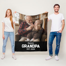Modern Grandpa Est. Name Year Photo Black Fleece Deken