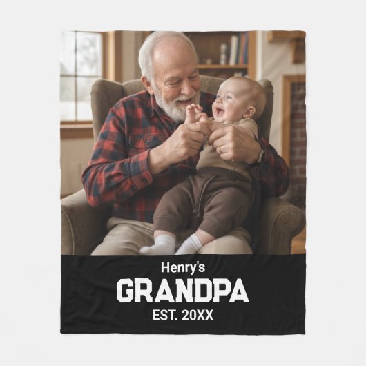 Modern Grandpa Est. Name Year Photo Black Fleece Deken (Voorkant)
