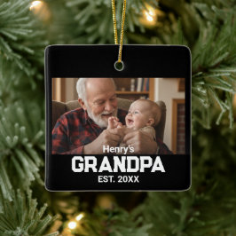 Modern Grandpa Est. Name Year Photo Black Keramisch Ornament