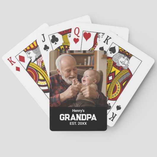 Modern Grandpa Est. Name Year Photo Black Pokerkaarten (Achterkant)