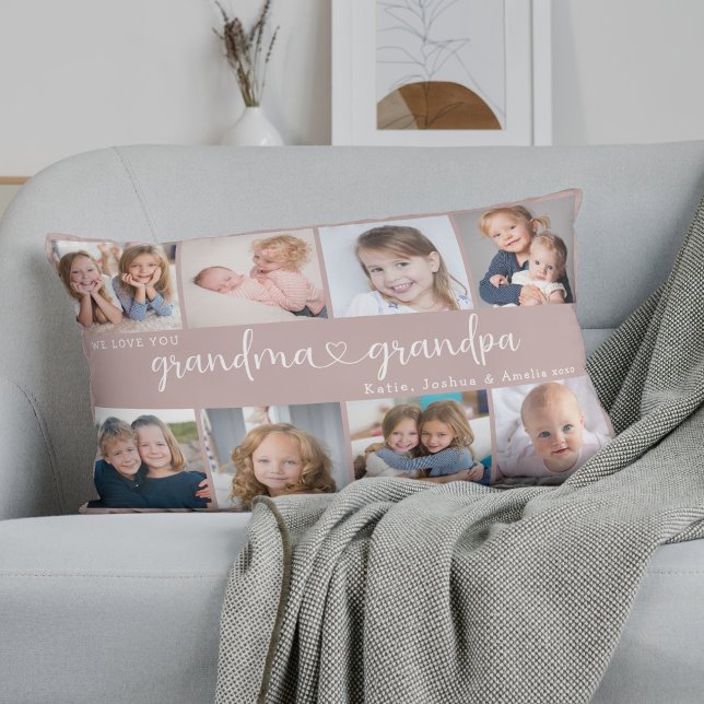 Modern Grandparents Photo Collage Heart Script Kussen (Creator heeft geüpload)