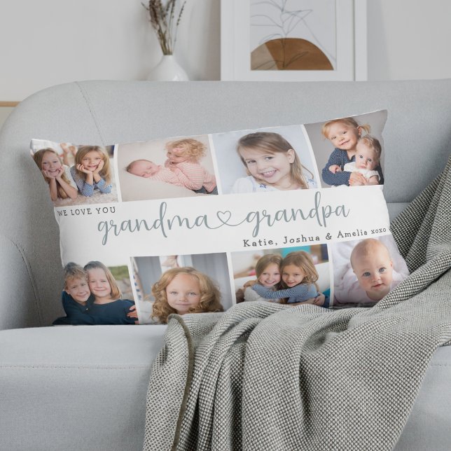 Modern Grandparents Photo Collage Heart Script Kussen (Creator heeft geüpload)