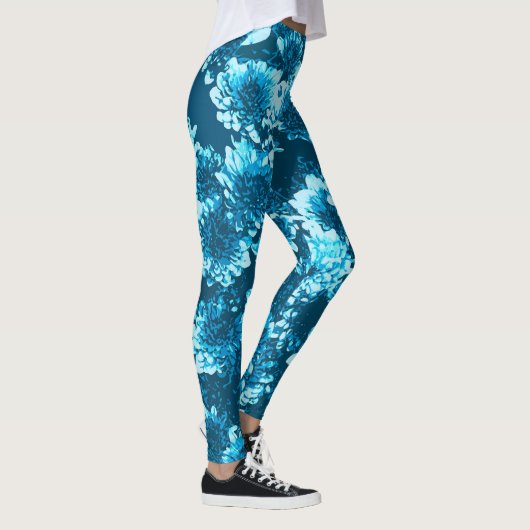 Modern Graphic Dahlia Flowers, Indigo Blue Leggings (Rechts)