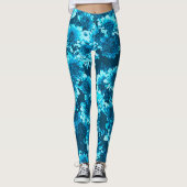 Modern Graphic Dahlia Flowers, Indigo Blue Leggings (Voorkant)