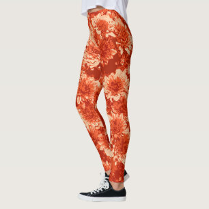Modern Graphic Dahlia Flowers, Mandarijn Sinaasapp Leggings