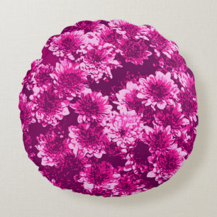 Modern Graphic Dahlia Pattern, Amethyst Paars Rond Kussen