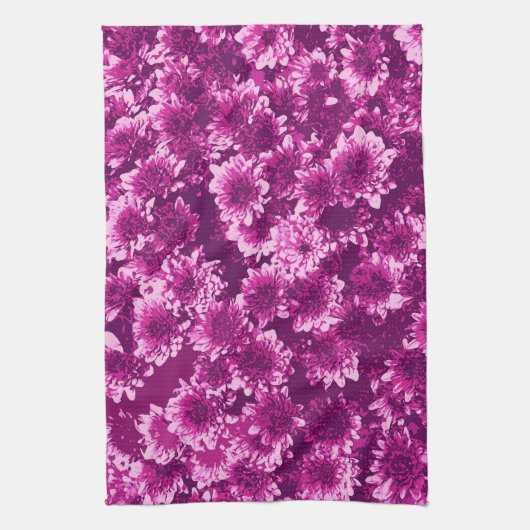 Modern Graphic Dahlia Pattern, Amethyst Paars Theedoek (Verticaal)