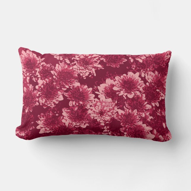 Modern Graphic Dahlia Pattern, Bourgogne en Roze Kussen (Voorkant)