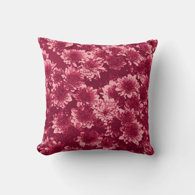 Modern Graphic Dahlia Pattern, Bourgogne en Roze Kussen (Voorkant)