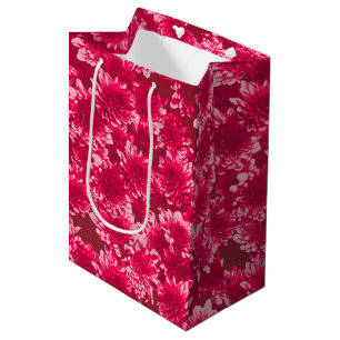 Modern Graphic Dahlia Pattern, Bourgogne en Roze Medium Cadeauzakje