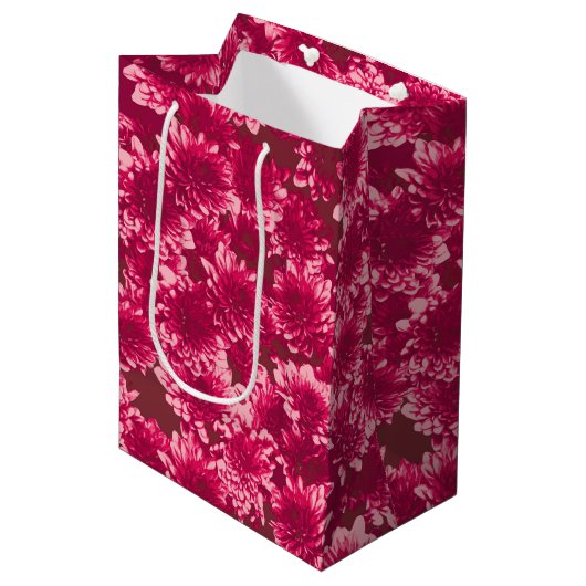 Modern Graphic Dahlia Pattern, Bourgogne en Roze Medium Cadeauzakje (Voorkant Gekanteld)