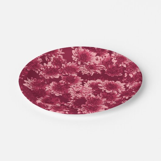 Modern Graphic Dahlia Pattern, Bourgogne en Roze Papieren Bordje (Gekanteld)